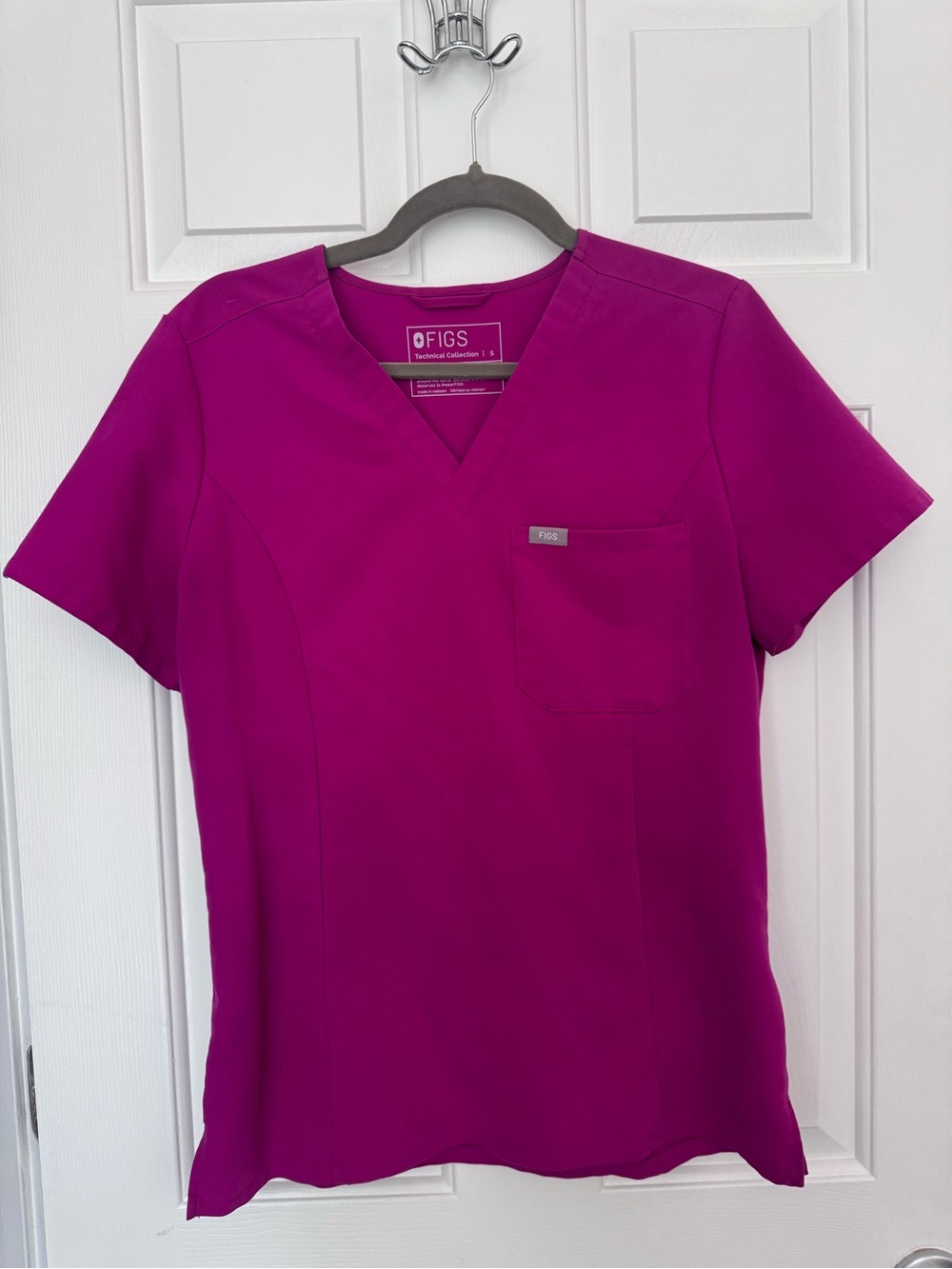 FIGS Women's V-Neck Scrub Top in Limited Edition Raspberry